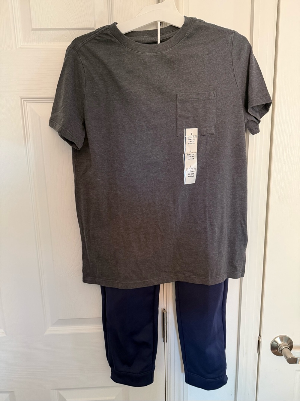 Cat & Jack Charcoal Short Sleeve Pocket Tee with All In Motion Navy Joggers